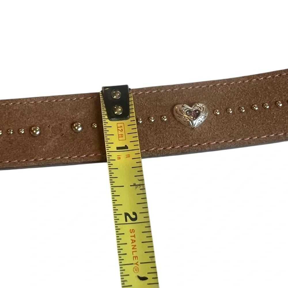 Tony Lama Little Girls Brown Leather Belt Silver Heart Buckle Rhinestones